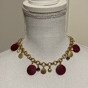 NWT Sonoma Gold Tone & Burgundy 20” Long Necklace!